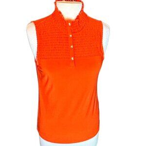 DKNY Small Orange Sleeveless Flowy Smocked Knit Blouse Top Stretchy Flowy Summer